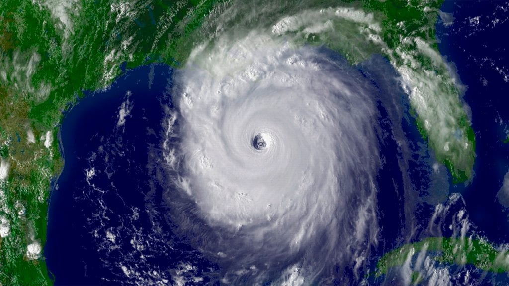 Satellite view of a hurricane approaching the Florida Gulf Coast