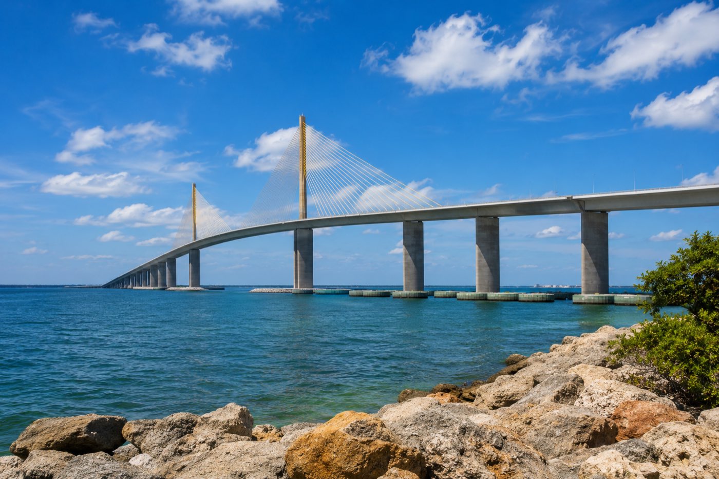 The Sunshine Skyway Bridge spanning lower Tampa Bay at the edge of Pinellas County